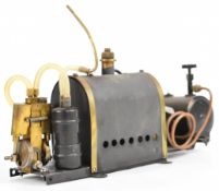 Gas fired twin cylinder live steam marine plant with double acting reversing oscillating engine,