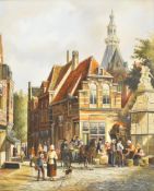 John Haanstra (born 1940) oil on board continental street scene, signed lower right, 59 x 49cm, in