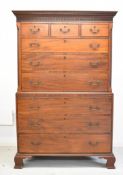Georgian mahogany chest on chest comprising three over three drawers to the top and brushing