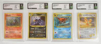 Pokémon TCG - Four Japanese cards from Gym Heroes and Neo Genesis series comprising LT Surge's