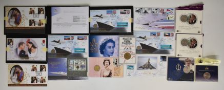 Concorde and QE2 commemorative stamp, coin and medallic covers, comprising six signed Concorde
