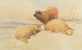 Thomas Sidney Cooper RA (1803-1902) watercolour three sheep in a winter landscape, signed and