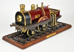 Victorian 4¼ inch gauge Dockyard style 2-2-2 live steam locomotive with brass spoked wheels, twin