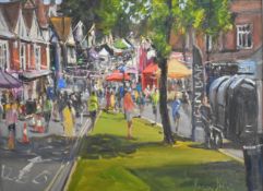 Roger Dellar (born 1949) oil on canvas village celebration street party scene, signed lower right,