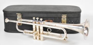 Lafleur trumpet imported by Boosey & Hawkes, stamped 058857, with two mouthpieces and fitted case.