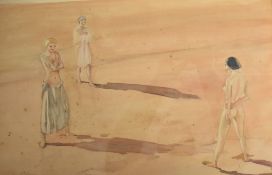 Gemmell Hutchison (likely Marion 'Maud' Scottish) watercolour nude and two semi clad ladies standing