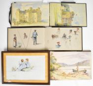 Three artist's sketchbooks of detailed watercolours, pen and ink and pencil drawings dated 1890s-