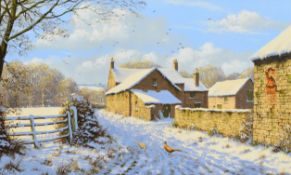 Edward Hersey (born 1948) oil on canvas winter farmyard scene, signed lower left, 29 x 49.5cm, in