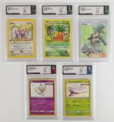 Pokémon TCG - Five graded cards comprising Aipom 2000 Neo Genesis 1st Ed 26/111, Exeggutor 2016 XY