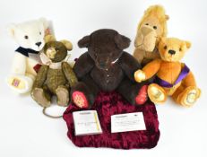 Five Teddy bears and similar stuffed animals by Merrythought, Hermann and Charlie Bears, to