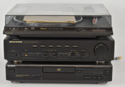 Hi-Fi separates comprising Technics SL-BD22 turntable, Marantz PM-57 amplifier and Sony CDP-XE300 CD