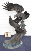 Ed Chope signed limited edition 22/75 large bronze figure of two eagles fighting over a fish, signed