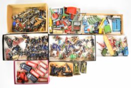A collection of Dinky, Britains and similar metal figures and accessories to include police, station