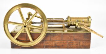 Victorian brass single cylinder horizontal live steam engine with 12.5cm spoked flywheel having