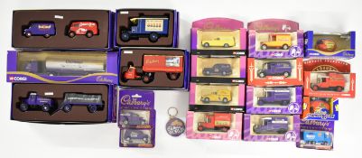 Nineteen Cadbury's themed diecast model trucks, vans and similar haulage vehicles, to include