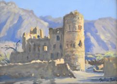 Julian Barrow (1939-2013) oil on canvas Al Fateh Fort, Oman landscape with ruined turreted