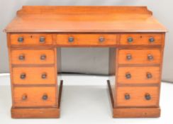 Victorian mahogany twin pedestal desk with an arrangement of nine graduated drawers, W122 x D58 x