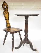19thC spinning chair and a carved oak side table