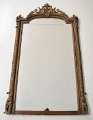 19th/20thC overmantel mirror with moulded decoration and shell finial, W96 x H163cm
