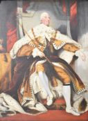 19th century oil on canvas portrait of King George III in his Coronation robes, 101 x 71cm, in