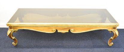 Regency style low coffee table with glazed top, W172 x D68 x H46cm