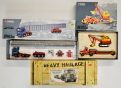 Three Corgi Heavy Haulage 1:50 scale diecast models comprising Short Bros. Scammell Highwayman Lo