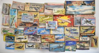 Forty two 1:44 scale plastic model aircraft kits by Airfix, Revell, Matchbox, Mitsuwa, Leoman and