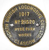 North British of Glasgow railway locomotive or similar maker's plate dated 1917 and numbered