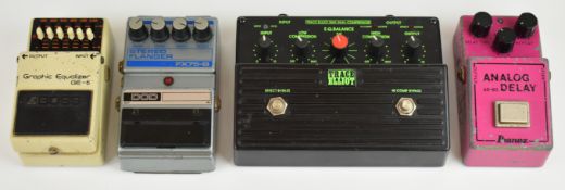 Four guitar effects pedals comprising Boss GE-6 Graphic Equalizer, Trace Elliot SMX Dual Compressor,