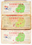 Three early Subbuteo 'Table Soccer' games appearing complete with two teams, balls, goals, pitch,