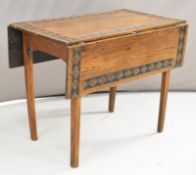 19thC carved / poker work drop leaf table with single drawer, W98 (extended) x D92 x H73cm