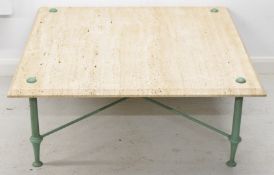 Italian marble and wrought iron low coffee table with bevelled edge, W100 x D100 x H40cm