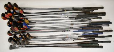 Collection of golf clubs / woods including Slazenger, Wilson, Ping etc