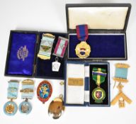 A collection of Masonic jewels, three cased including 9ct gold Toye and Co np 270 Berkeley Lodge,