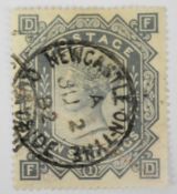 1878 10/- grey stamp SG (128) with watermark Maltese cross and Newcastle on Tyne circular date stamp