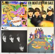 Eight Beatles LPs. Mix of Greek, German and UK releases, three Greek releases are With the