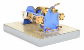 Twin cylinder double acting oscillating live steam engine with geared drive and throttle valve, on a