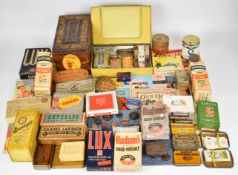 [Vintage Advertising] Collection of display wall hangings and packaging (boxes and tins) for