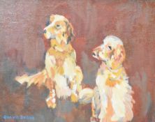 Joan Van Belkum (1928-2014) oil on board of two dogs ‘Casper and Merlin’, signed lower left, 19 x