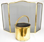 Brass coal or log bucket and fireguard, height of guard 81cm Provenance: Consigned by a direct