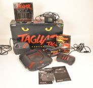 Atari Jaguar retro games console with power supply, two controllers and Cybermorph and Tempest