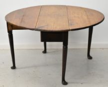 19thC oak drop leaf table raised on cabriole legs, W121 x D101 x H100cm