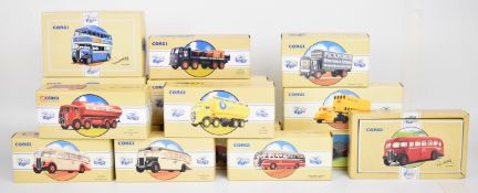 Fifteen Corgi Classics diecast model buses and haulage vehicles to include Guy Arab 97199, AEC Regal