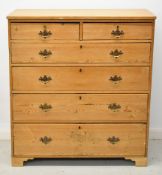 19thC/20thC pine chest of two over four graduated drawers, raised on bracket feet, W103 x D49 x