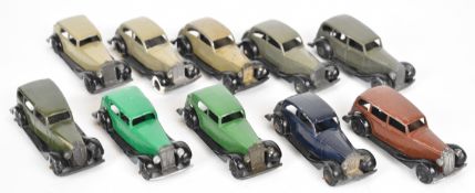 Ten Dinky Toys '30 Series' diecast model cars to include Rolls-Royce, Vauxhall and Daimler, with