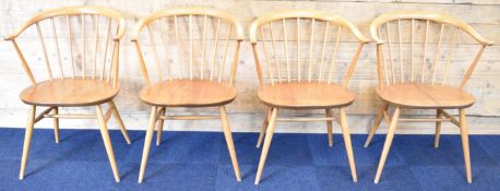 Set of four Ercol cowhorn armchairs or retro mid century dining chairs