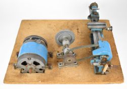 Flexispeed Meteor II watchmaker's or model engineering lathe, mounted on a board with motor and