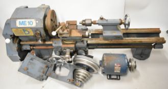 Boxford ME10 model engineering or similar lathe, with three and four jaw chucks, faceplate,