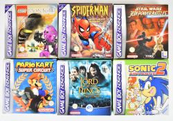 Six Nintendo Game Boy Advance retro computer games comprising Lego Bionicle, Spider-Man Mysterio's