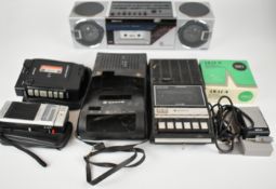 Vintage cassette Dictaphone recorders, microphone and similar items, Sanyo, Grundig, Akai etc.